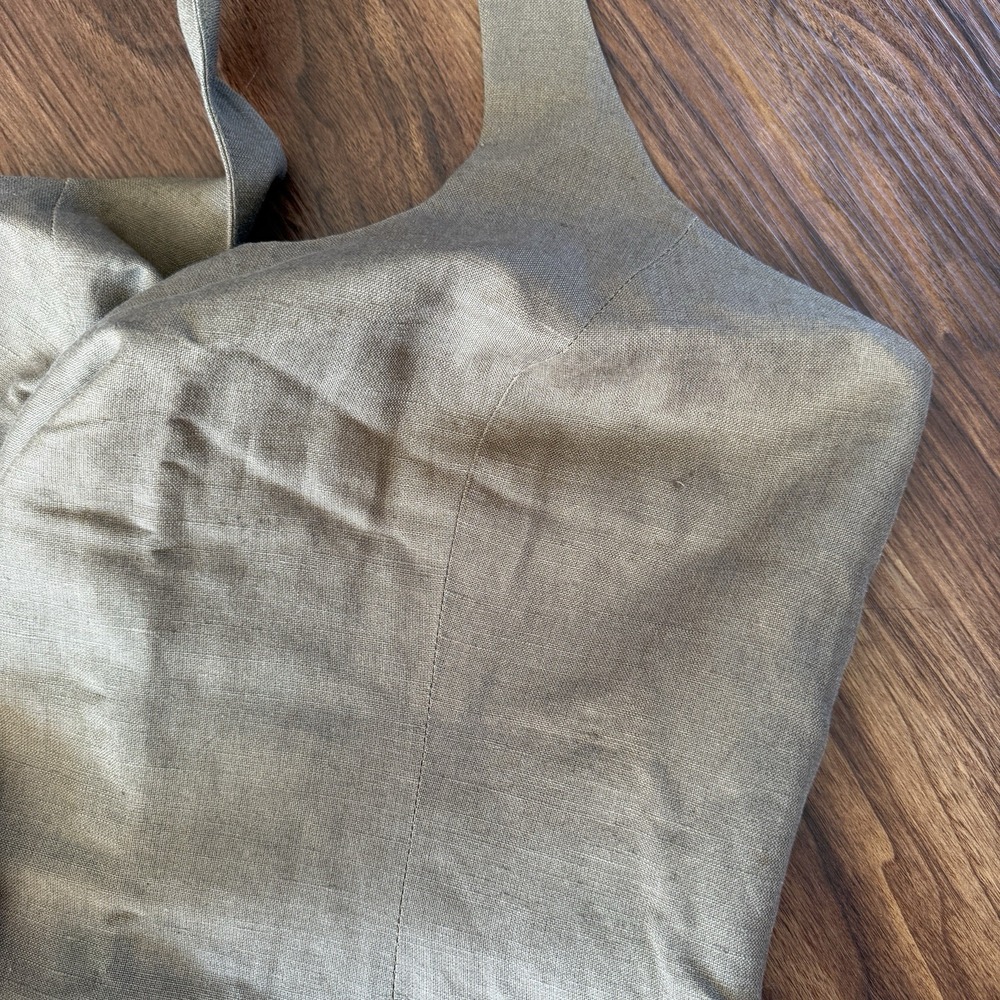 Vintage Gantos Linen Halter Midi Dress Olive Green Minimalist 90s 14 Resortwear - Picture 6 of 12